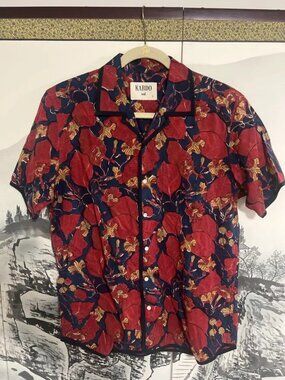 Kardo Lamar Hand Block Print Camp Collar Tipped Shit - S